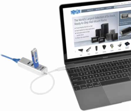 3-Port USB-C Hub with Gigabit Ethernet, USB 3.0, 1.5A Charging Ports