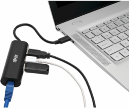 3-Port USB-C Hub with Gigabit Ethernet, USB 3.1 Gen 1, 1 GbE, Black
