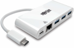 3-Port USB-C Hub with Gigabit Ethernet, Power Delivery, USB 3.0, White