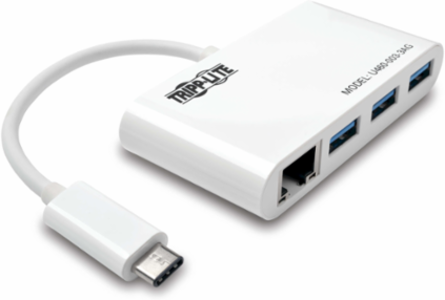 3-Port USB-C Hub with Gigabit Ethernet and 3 USB-A Ports, 5 Gbps, White