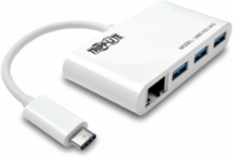 3-Port USB-C Hub with Gigabit Ethernet and 3 USB-A Ports, 5 Gbps, White