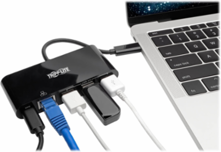 3-Port USB-C Hub with Gigabit Ethernet, Power Delivery, 60W, Black