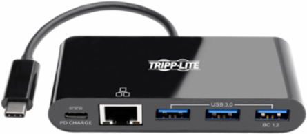 3-Port USB-C Hub with Gigabit Ethernet, Power Delivery, 60W, Black