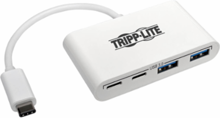 4-Port USB-C Hub, USB 3.0, 2x USB-A, 2x USB-C, White, 6 Inch