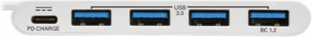 4-Port USB-C Hub with Power Delivery, USB 3.0, 60W Charging, White