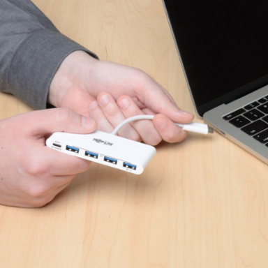 4-Port USB-C Hub with Power Delivery, USB 3.0, 60W Charging, White