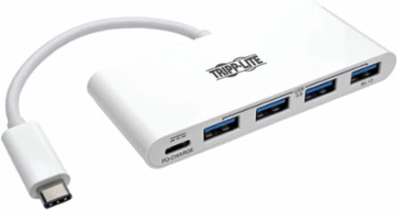 4-Port USB-C Hub with Power Delivery, USB 3.0, 60W Charging, White