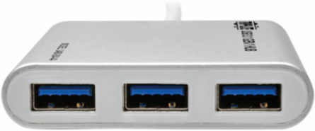 4-Port USB-C Hub with 4 USB 3.0 A Ports, 1.5A Charging, Silver