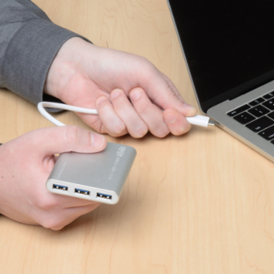 4-Port USB-C Hub with 4 USB 3.0 A Ports, 1.5A Charging, Silver