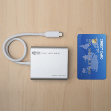 4-Port USB-C Hub with 4 USB 3.0 A Ports, 1.5A Charging, Silver