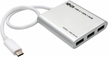 4-Port USB-C Hub with 4 USB 3.0 A Ports, 1.5A Charging, Silver