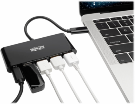 4-Port USB-C Hub, USB 3.0, Power Delivery, Black