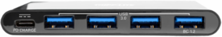 4-Port USB-C Hub, USB 3.0, Power Delivery, Black