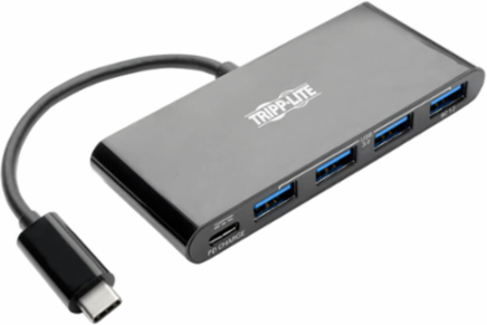 4-Port USB-C Hub, USB 3.0, Power Delivery, Black