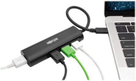 4-Port USB-C Hub, USB 3.0, 1.5A Charging, Black
