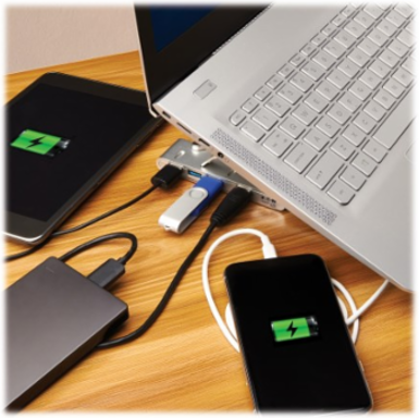 4-Port USB-C Hub with Laptop Stand - USB 3.x (5Gbps), 4x USB-A Ports, Thunderbolt 3 Compatible, 100W PD Charging, Silver