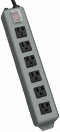 6-Outlet Industrial Power Strip, 15 ft Cord, 20A Circuit Breaker, Metal Housing