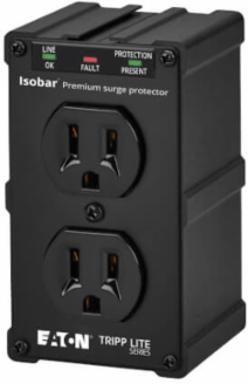 2-Outlet Surge Protector, 1410 Joules, Black Metal Housing