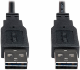 Universal Reversible USB 2.0 Cable, 3 ft, Male-to-Male, Black