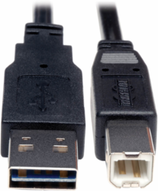 Universal Reversible USB 2.0 Cable, 1 ft, USB A/Male to B/Male, High Speed
