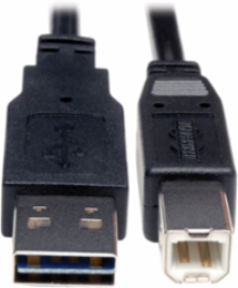 Universal Reversible USB 2.0 Cable, 1 ft, USB A/Male to B/Male, High Speed