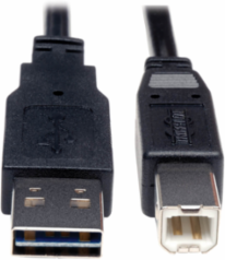 Reversible USB 2.0 A to B Cable, 10 ft, High Speed, Black