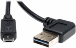 Universal Reversible USB 2.0 Cable, 3 ft, Right/Left Angle A to Micro-B