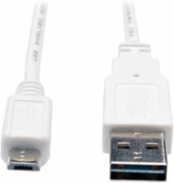 Universal Reversible USB 2.0 Cable, 3 Ft, A Male to Micro B Male, White