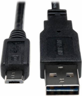 Universal Reversible USB 2.0 Cable, 3 ft, A Male to Micro-B Male, 480Mbps