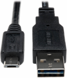 Universal Reversible USB 2.0 Cable, 3 ft, A Male to Micro-B Male, 480Mbps