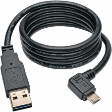 3 ft. Dedicated Reversible USB Charging Cable, 20AWG, Right Angle Micro-B