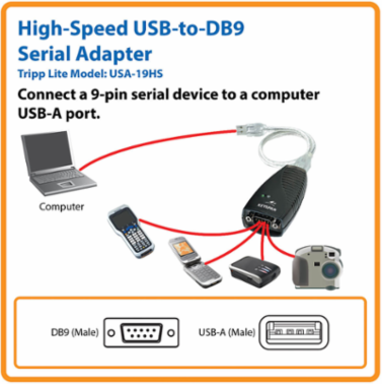 USB-A to Serial DB9 Adapter Cable - 3 ft, High-Speed, TAA Compliant