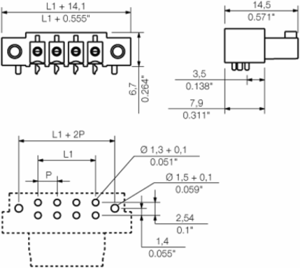 PCB Plug-in Connector 3-Pole 3.81 mm Pitch, 90  Elbow, 1.5 mm Solder Pin