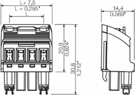 PCB Plug-In Connector 3 Poles 0.575 Inch Length 0.197 Inch Pitch