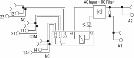 Relay Module 120V AC, 2 CO Contacts, 8A, IP20, 12.8mm Width