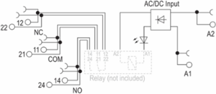 Relay Base with 2 CO Contact, 24-230V UC, 10A Continuous Current, 3.457 Inch Depth