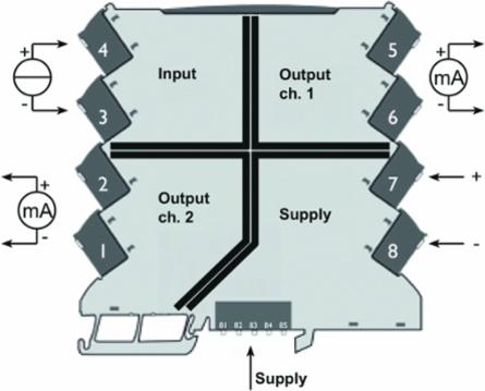 Signal Duplicator/Isolator, 2 Outputs, 4-20 mA, 0.24 Inch Width