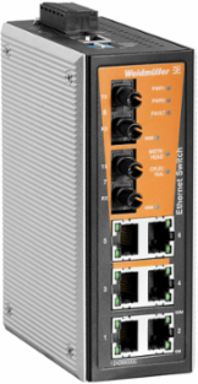Managed Network Switch, 6x RJ45 Ports, 2 ST Multi-mode, IP30, -40 to 75 C
