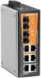 Managed Network Switch, 6x RJ45 Ports, 2 ST Multi-mode, IP30, -40 to 75 C