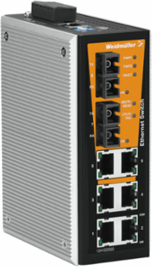 Managed Network Switch, 6x RJ45 & 2 SC Ports, IP30, -40 C to 75 C