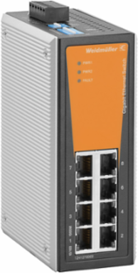 Unmanaged Network Switch, 8 Ports RJ45, IP30, -10 to 60 C, Metal Housing