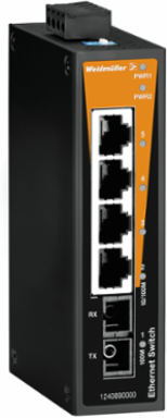 Unmanaged Network Switch, 4 RJ45 Ports, 1 SC Multi-mode, IP30, -40 to 75 C