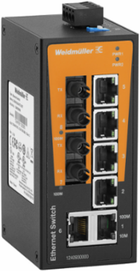 Unmanaged Network Switch, 6x RJ45 Ports, 2x ST Multi-mode, IP30, -40 to 75 C