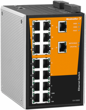 Managed Network Switch, 16x RJ45 Ports, IP30, -40 C to 75 C