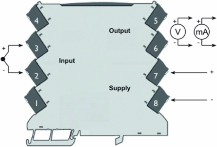 Configurable Temperature Transducer, Thermocouple Input, Depth 4.5 Inch, Height 4.429 Inch