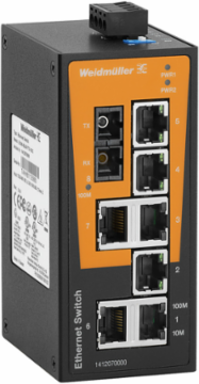 Unmanaged Network Switch, 7 Ports RJ45, Multi-mode SC Fiber, IP30