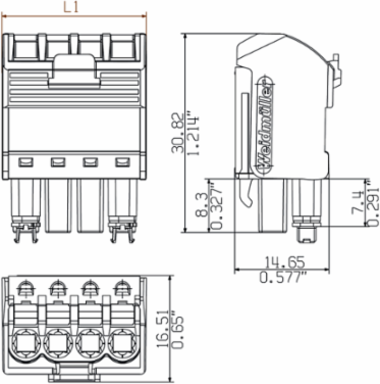 PCB Plug-in Connector 5.00 mm Pitch, 4 Poles, 180  Angle, Black