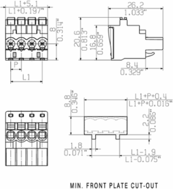 OMNIMATE PCB Connector, 5.08 mm, 4 Poles, 270 , Push In, 19A, Box