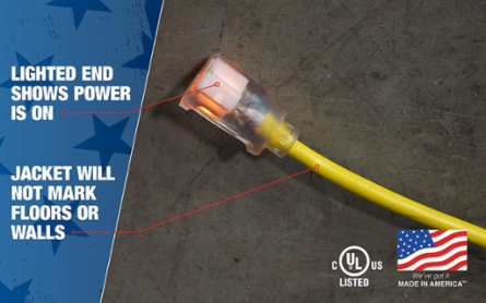 Southwire 2588SW0002 Outdoor Extension Cord- 12/3 American Made SJTW Heavy Duty 3 Prong Extension Cord- Great for Commercial Use, Gardening, and Major Appliances (50 Foot- Yellow)