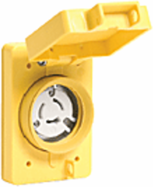 Watertite Receptacle with Single Flip Coverplate and Locking Blade, 2 Pole/3 Wire, NEMA L5-20, 125V